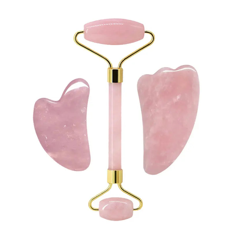 Rose Quartz Gua Sha Roller Set