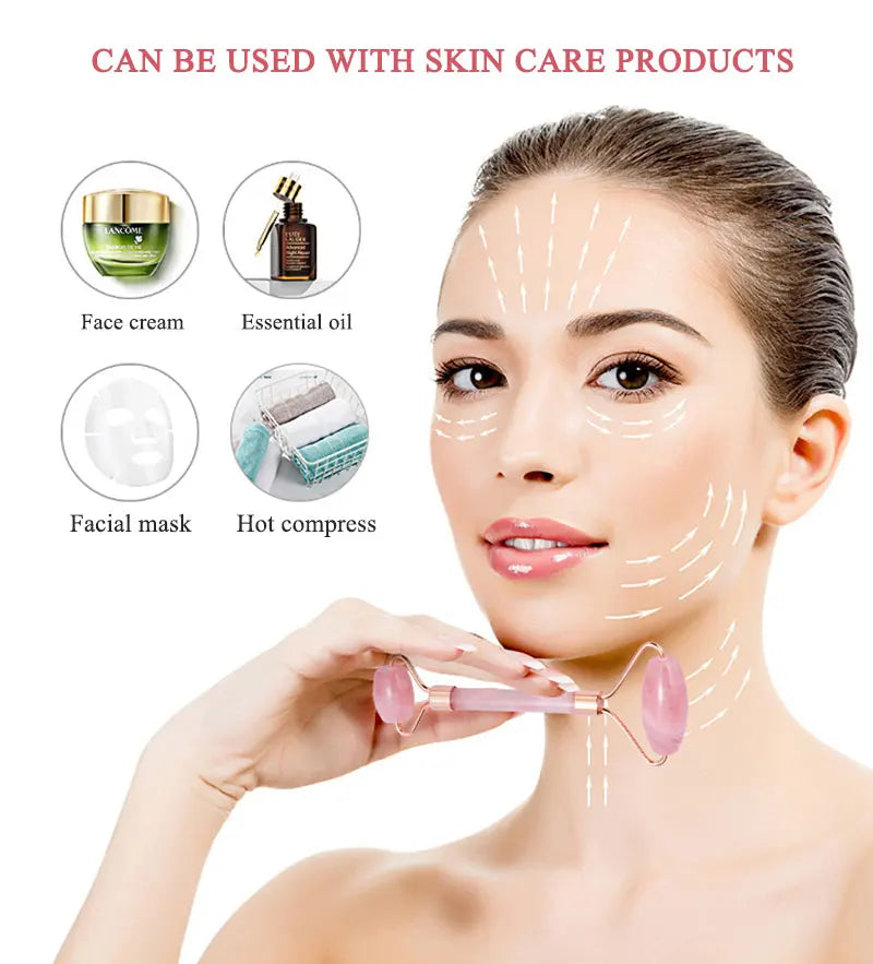 Rose Quartz Gua Sha Roller Set