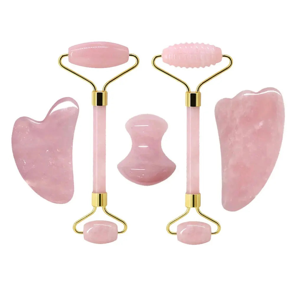 Rose Quartz Gua Sha Roller Set