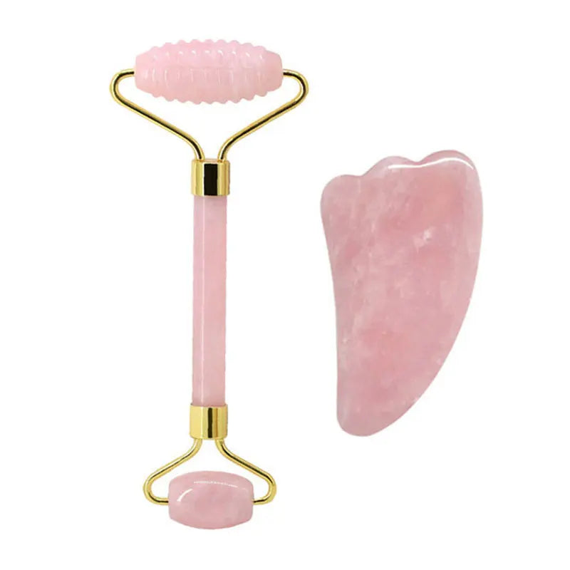 Rose Quartz Gua Sha Roller Set