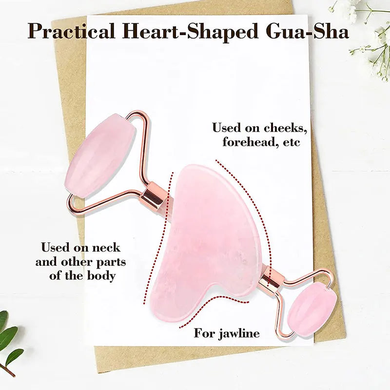 Rose Quartz Gua Sha Roller Set