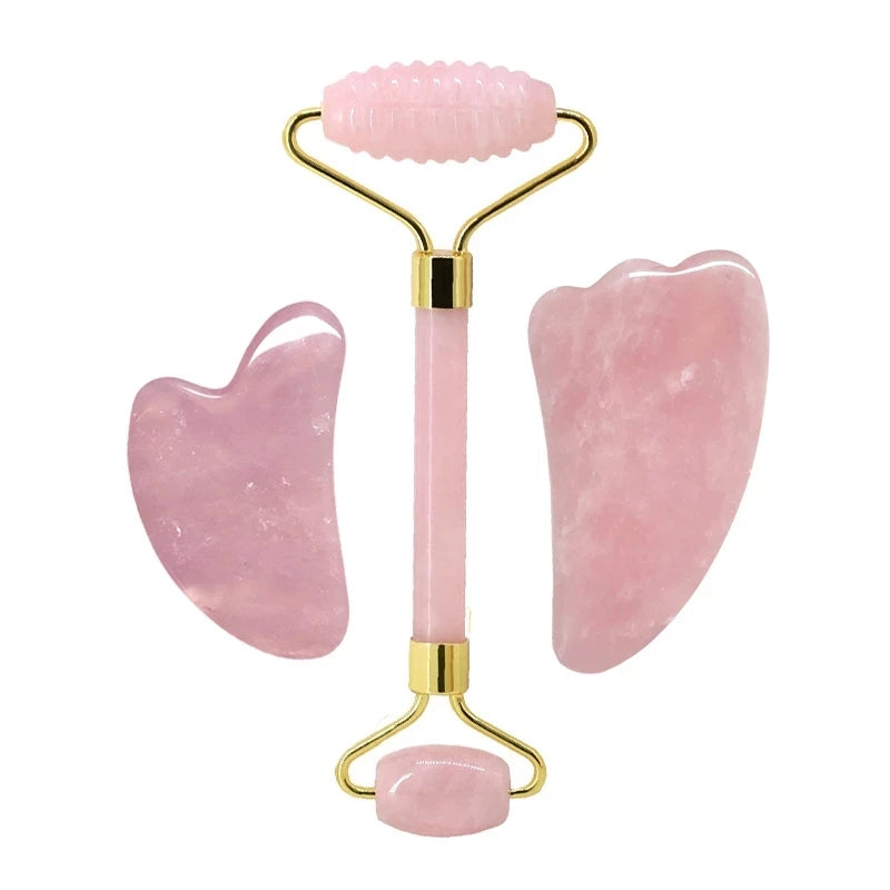 Rose Quartz Gua Sha Roller Set